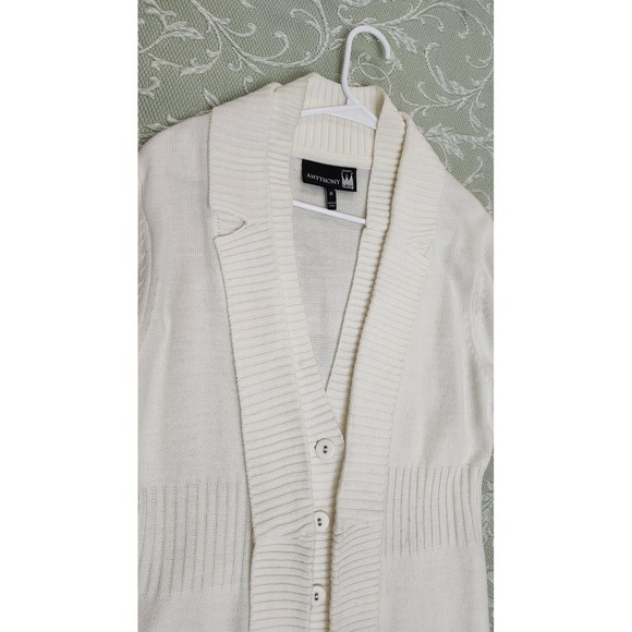 Antthony Cardigan Sweater Womens Medium Ivory Shawl Collar Button Ribbed Knit - Picture 7 of 15